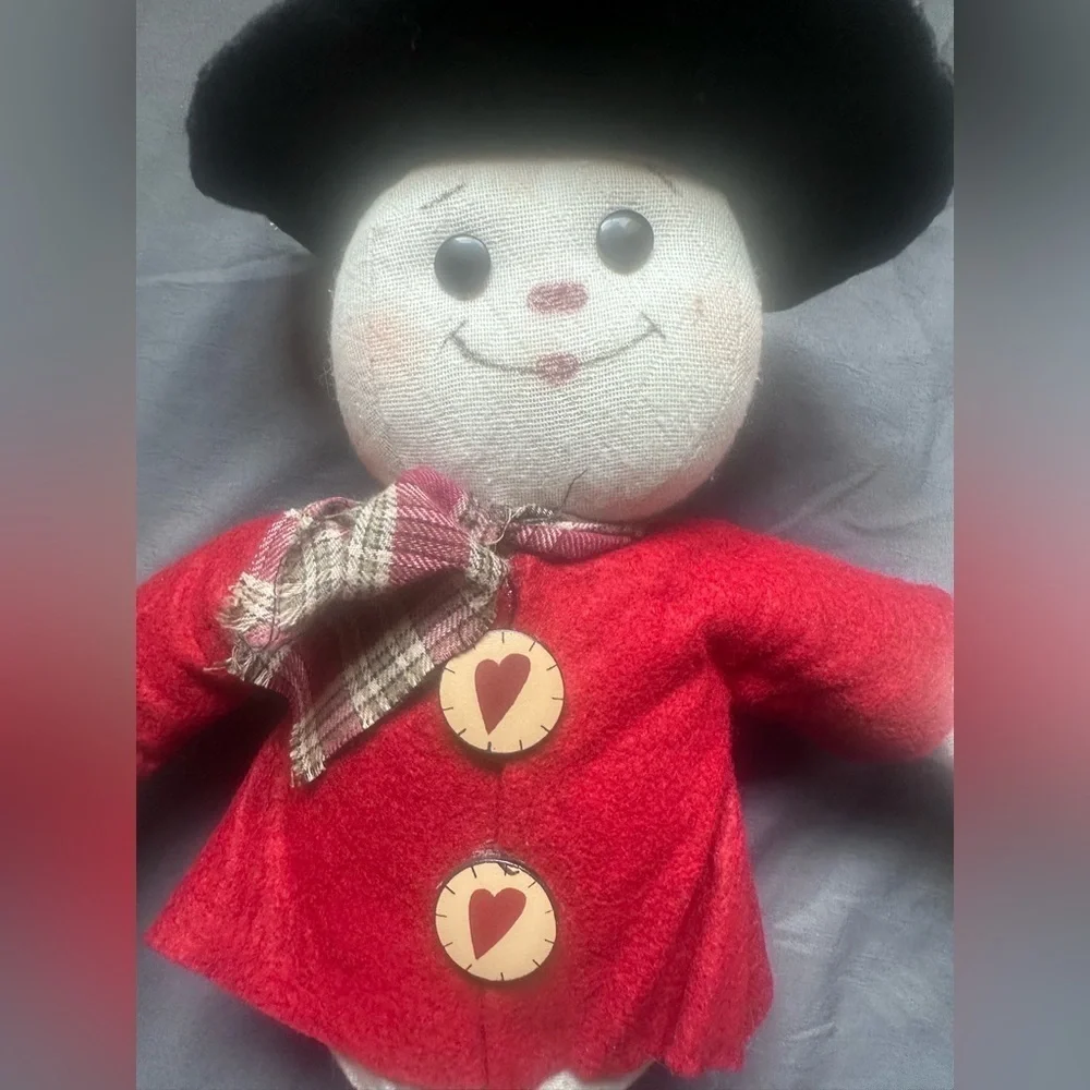 Festive Snowman Plush with Red Coat and Black Hat